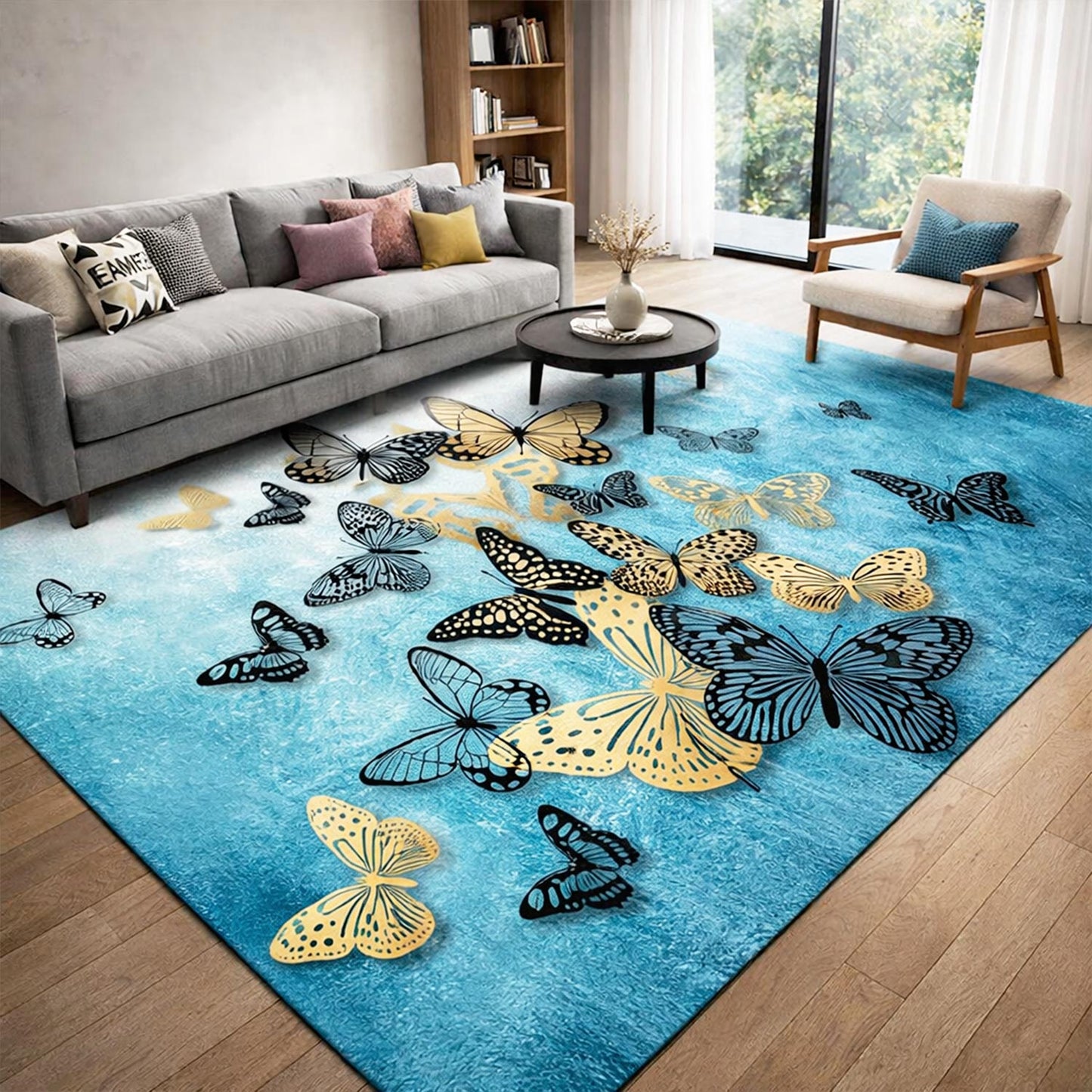 Tapis de Salon Papillon Noir Imperméable